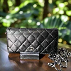 SOLD Authentic CHANEL Quilted Matelasse CC Logo Lambskin Long Bifold Wallet